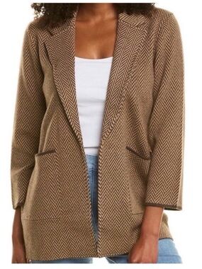 J. Crew Brown Herringbone Open Blazer Sweater